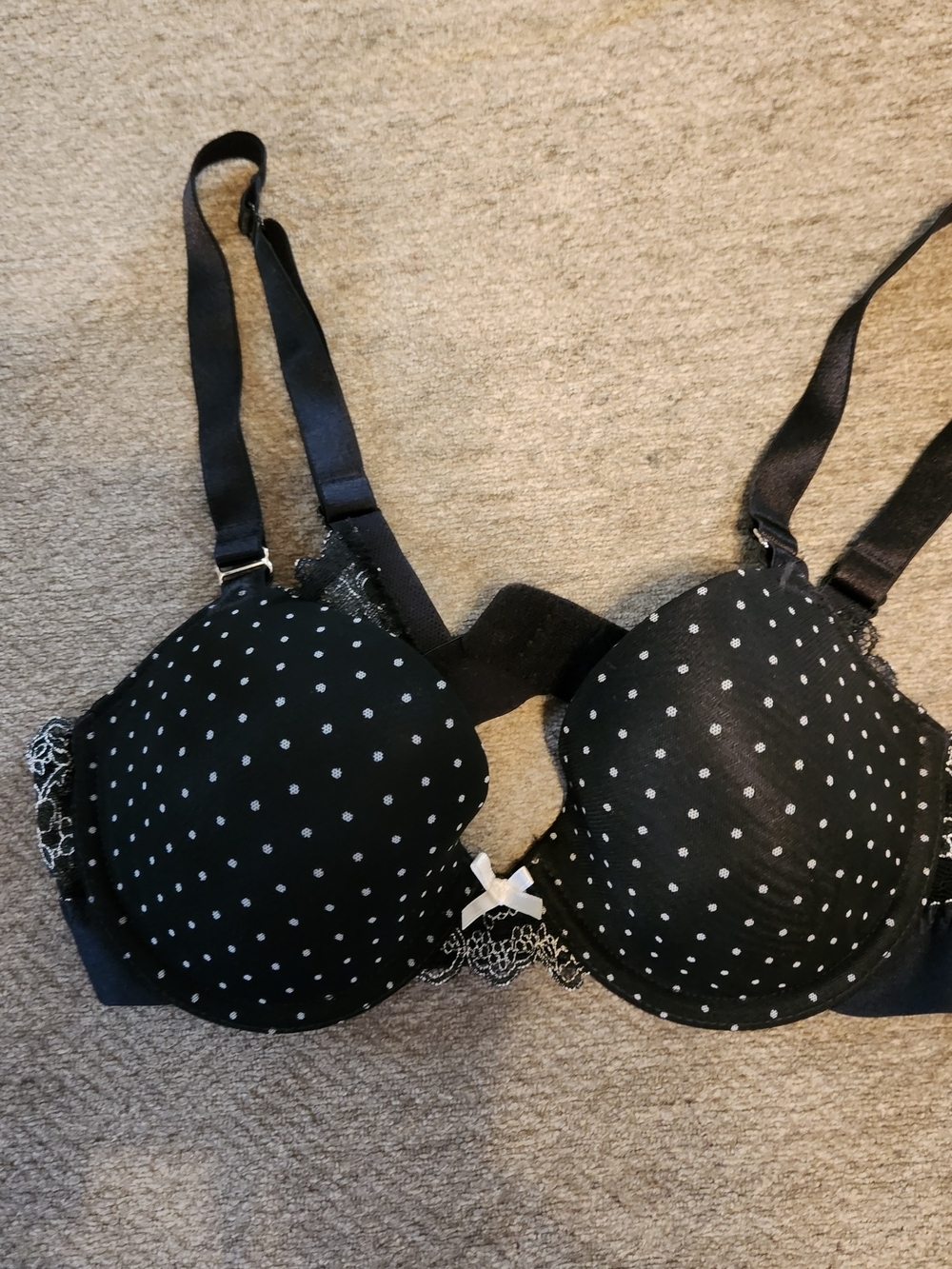 Polka Dot Lace-Trim Push-Up Bra — Black